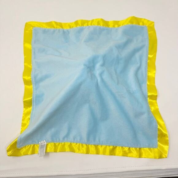 Goodnight Moon Gray Bunny Rabbit Blue Yellow Lovey Security Blanket Satin Trim - Picture 8 of 12